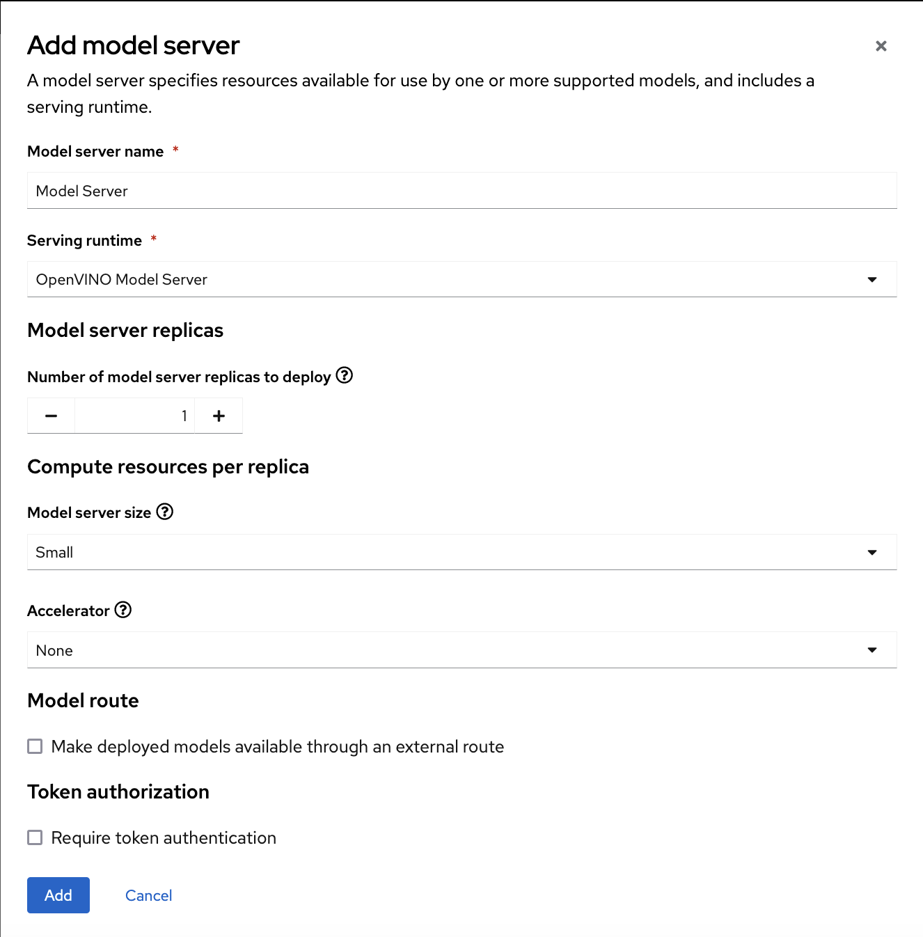 Create model server form