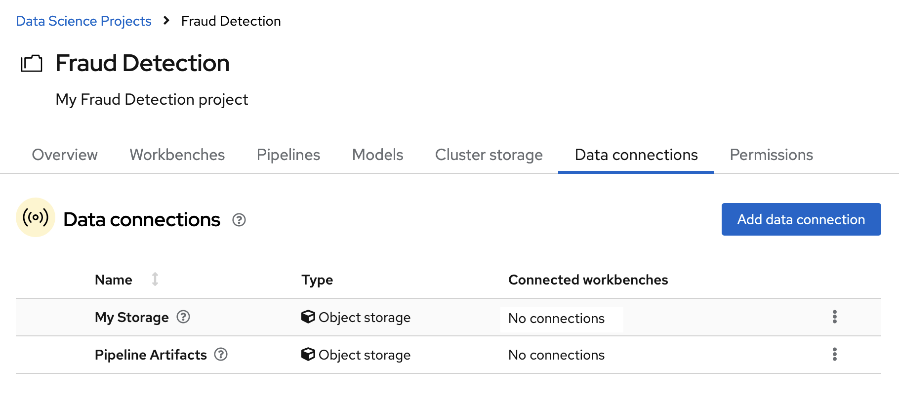 List of project data connections