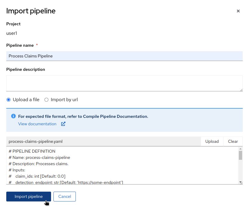 imported pipeline