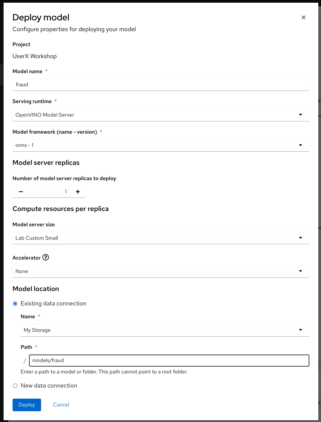 Deploy model form