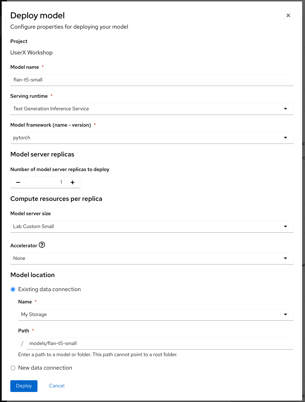 Deploy model form